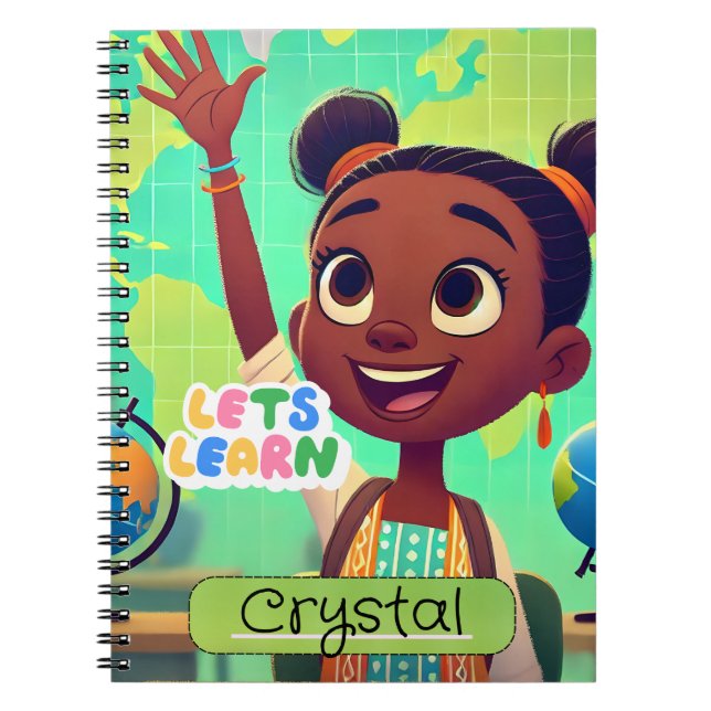 Caderno Espiral Estético de Menina Negra Fofa para (Frente)