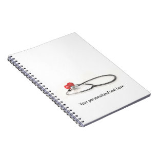 Caderno Espiral Estetoscópio com Coração   Cuidados Médicos & Saúd