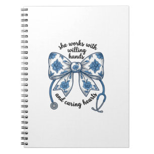 Caderno Espiral Estetoscópio com Laço Floral Enfermeira Desenho Vi