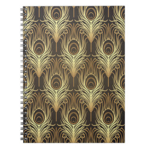 Caderno Espiral Estilo de arte deco padrão geométrico uniforme em 