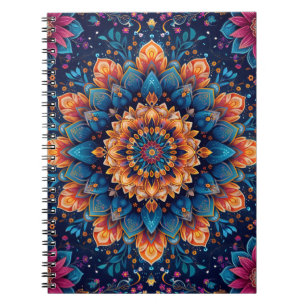 Caderno Espiral Estilo de Arte Digital de Flor de Mandala-23907