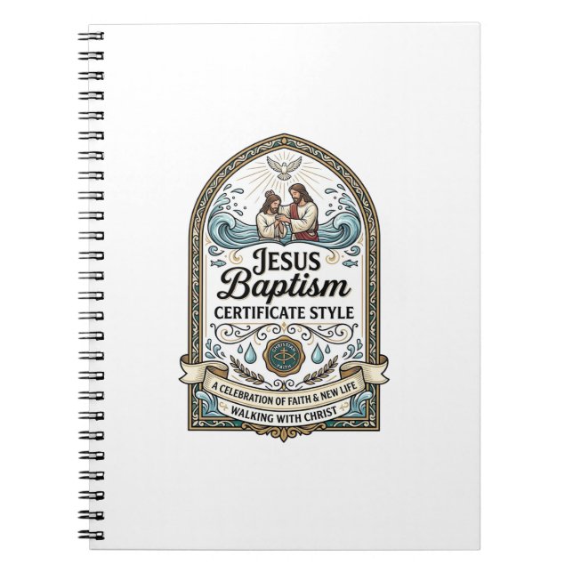 Caderno Espiral Estilo de Certificado de Batismo de Jesus Certific (Frente)