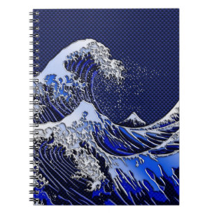 Caderno Espiral Estilo de Fibra de Carbono de Onda Hokusai Excelen