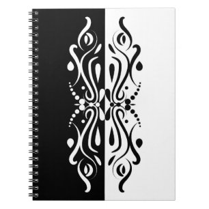 Caderno Espiral Estilo de Harlequin Abstrato branco e preto elegan