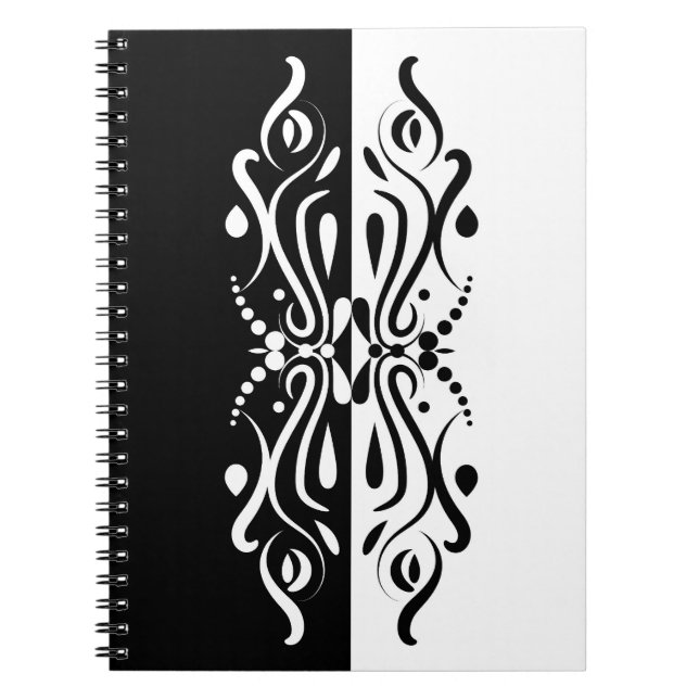 Caderno Espiral Estilo de Harlequin Abstrato branco e preto elegan (Frente)