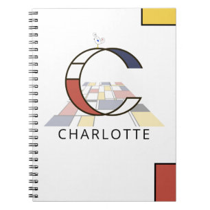 Caderno Espiral Estilo de Neoplasticismo Único Monograma. Letra C
