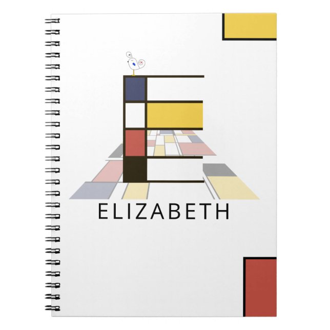 Caderno Espiral Estilo de Neoplasticismo Único Monograma. Letra E (Frente)