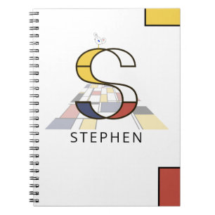 Caderno Espiral Estilo de Neoplasticismo Único Monograma. Letra S