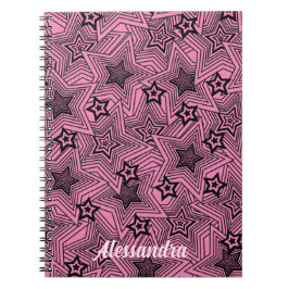 Caderno Espiral Estilo de pop Art Radiando Estrelas Negras Persona