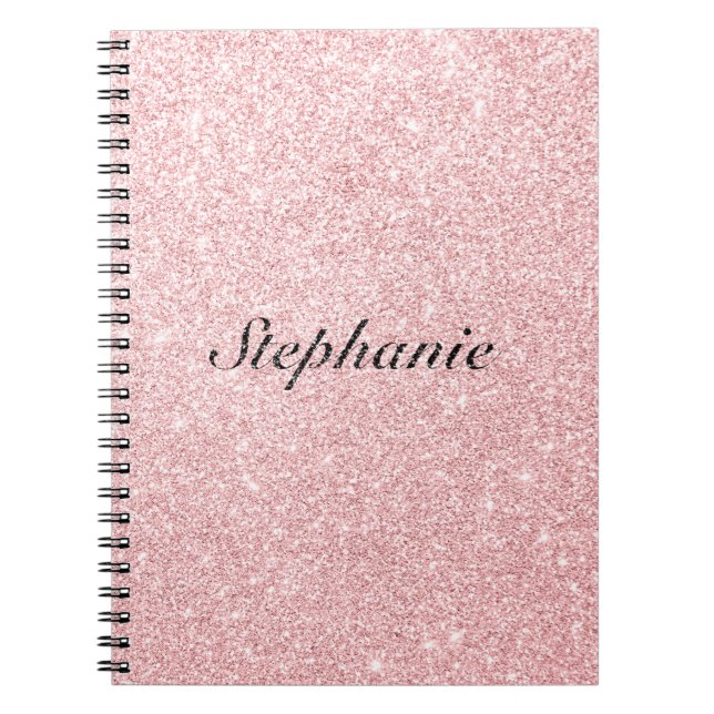 Caderno Espiral Estilo de Sparkle Rosa de Nome Personalizado (Frente)