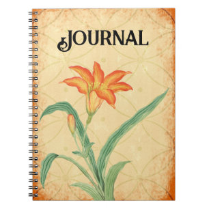 Caderno Espiral Estilo de Vintage Diário Laranja Lily Flor