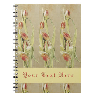Caderno Espiral Estilo de Vintagem das Tulipas Vermelhas Personali
