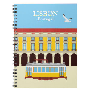 Caderno Espiral Estilo de vintagem do elétrico amarelo de Lisboa