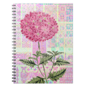 Caderno Espiral Estilo de Vintagem Rosa Hydrangea Diário Puff