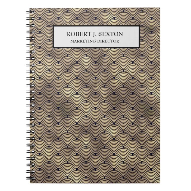 Caderno Espiral Estilo Deco da Arte Retroativa Dourado e Arco-íris (Frente)