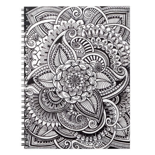 Caderno Espiral Estilo do Henna (preto no branco) (Frente)