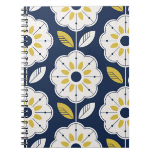 Caderno Espiral Estilo Escandinavo Floral Padrão Invisível