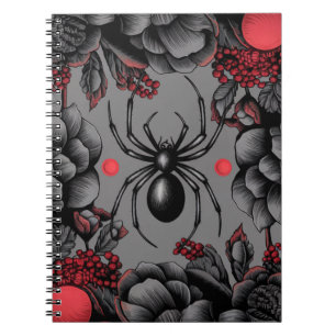 Caderno Espiral Estilo gótico de design de Aranha Floral