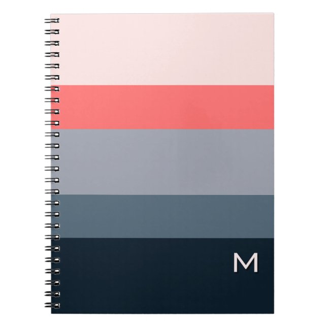 Caderno Espiral Estilo Moderno Bloco de Cor Cinza Rosa Monograma (Frente)