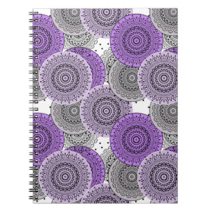 Caderno Espiral Estilo oriental de mandala árabe com padrão roxo r