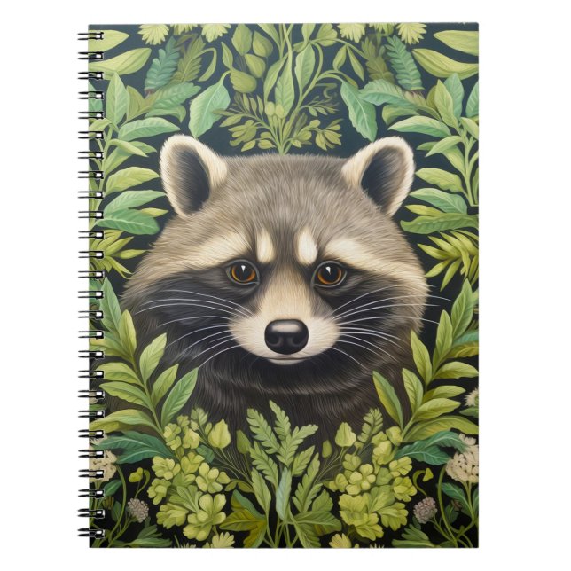 Caderno Espiral Estilo Raccoon e Foliage art Nouveau (Frente)