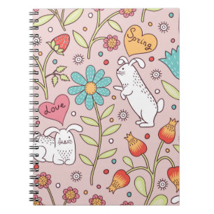 Caderno Espiral Estilo sem costura bonito com coelhos