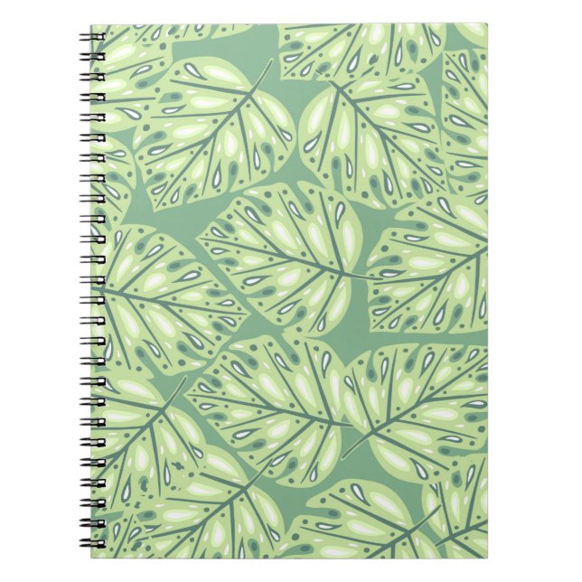 Caderno Espiral Estilo sem costura da selva botânica em coco verde (Frente)
