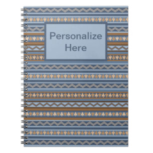 Caderno Espiral Estilo Sudoeste Azul Marrom Geométrico Personaliza