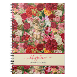 Caderno Espiral Estilo Vintage Cherub vitoriano e Rosas