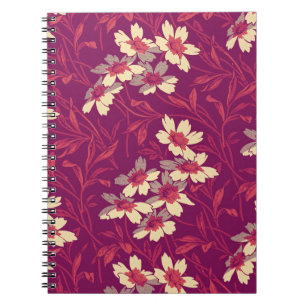 Caderno Espiral Estilo Vintage Espiral Floral Magenta Rosa