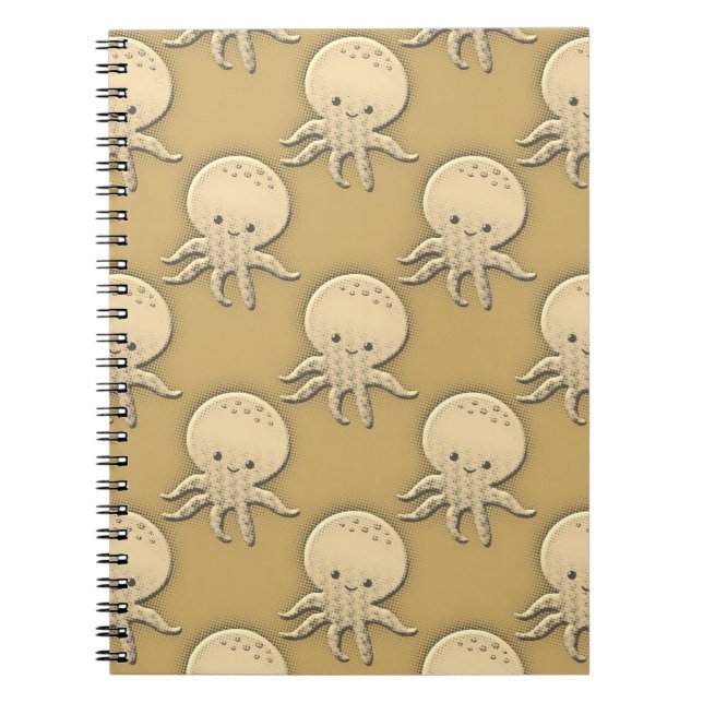 Caderno Espiral Estilo Vintage Sepia Baby Octopus Patterno (Frente)
