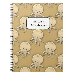 Caderno Espiral Estilo Vintage Sepia Baby Octopus Patterno
