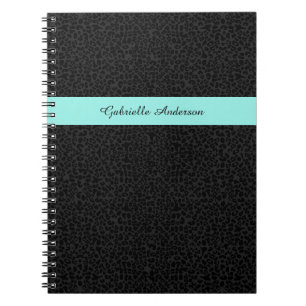 Caderno Espiral Estirpe Aqua Preta Moderna Impressão de Leopardo c