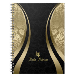 Caderno Espiral Estirpe Dinâmica Elegante Preto E Dourado Damasco