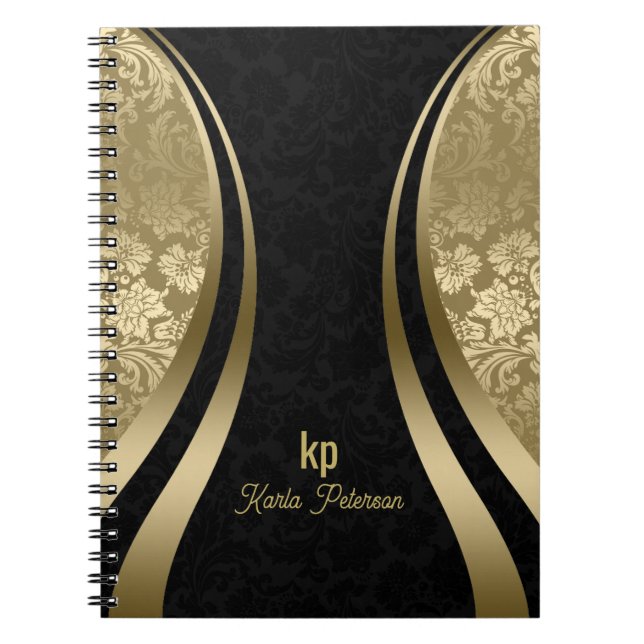 Caderno Espiral Estirpe Dinâmica Elegante Preto E Dourado Damasco (Frente)