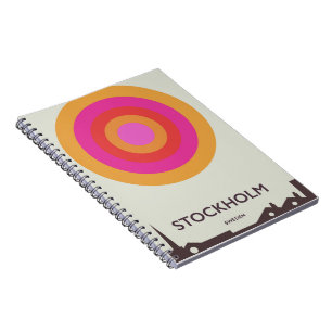 Caderno Espiral Estocolmo, poster de viagens vintage Suecia.