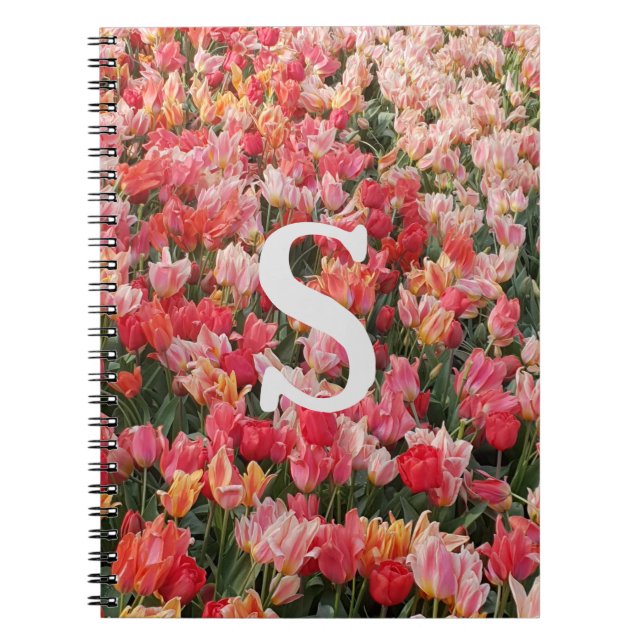 Caderno Espiral Estojo de iPhone Flor de Tulipa Rosa Monograma (Frente)