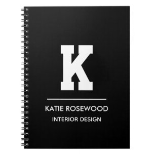 Caderno Espiral Estojo de Monograma Preto e Branco Minimalista Mod