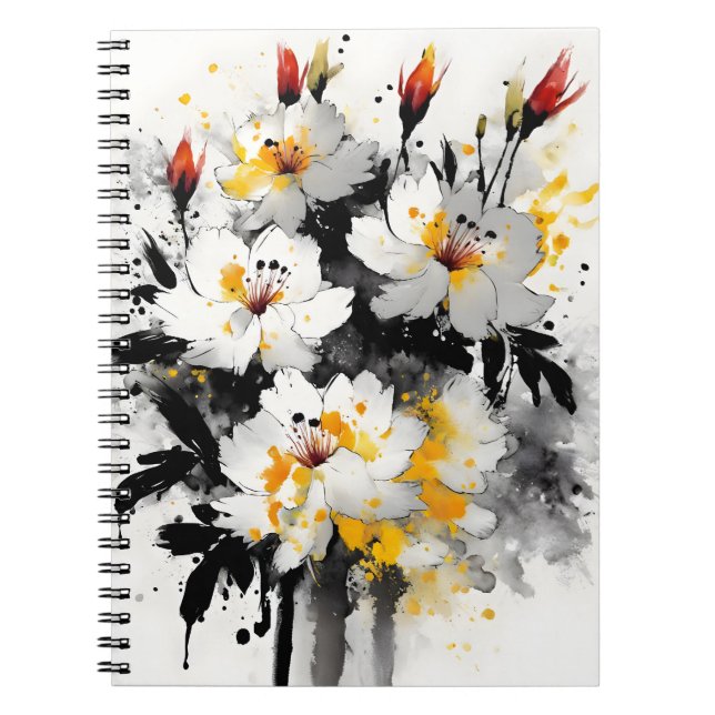 Caderno Espiral Estoque - Flores de aquarela (Frente)
