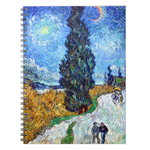 Caderno Espiral Estrada com Cypress e Star (1890) Vincent Van Gogh