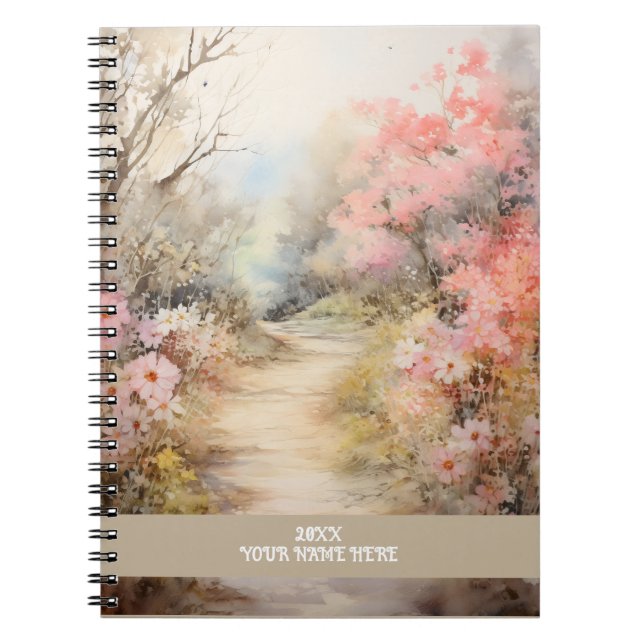 Caderno Espiral Estrada de flores rosa (Frente)