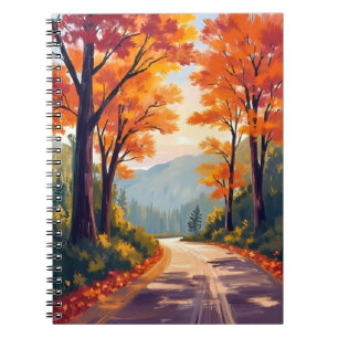 Caderno Espiral Estrada de Outono Folhas de Folhagem de Outono e