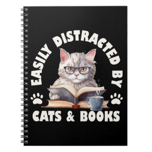 Caderno Espiral Estranho E Facilmente Distraído Por Gatos E Livros