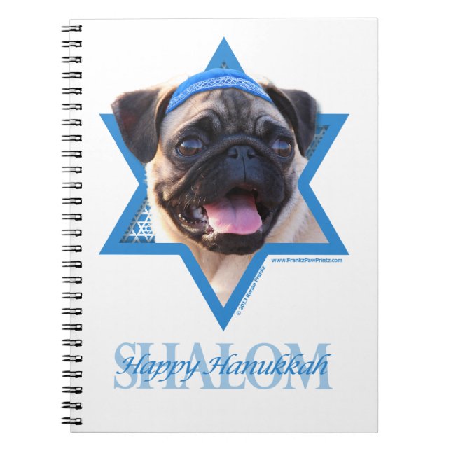 Caderno Espiral Estrela de David de Hanukkah - Pug (Frente)