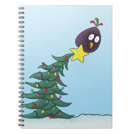 Caderno Espiral Estrela de Natal de Pássaro de Cartoon