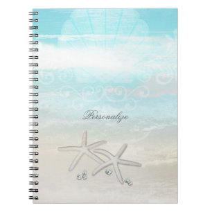 Caderno Espiral Estrela do Mar Branca da Praia Elegante Chic Tropi