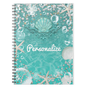 Caderno Espiral Estrela-do-mar Encantada Turquesa & Bolhas Glam Oc