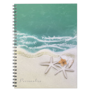 Caderno Espiral Estrela do Mar na Praia Água do Mar Azul Turquesa 