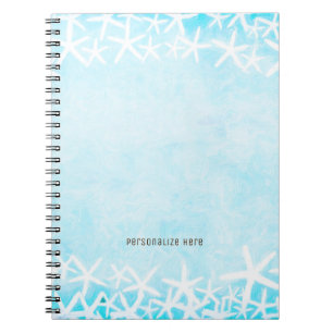 Caderno Espiral Estrela-do-mar Pintada Aqua Azul Praia Tropical Pe