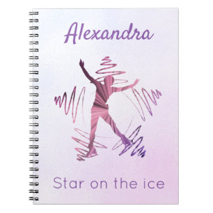 Caderno Espiral Estrela no gelo patinando notebook roxo rosa